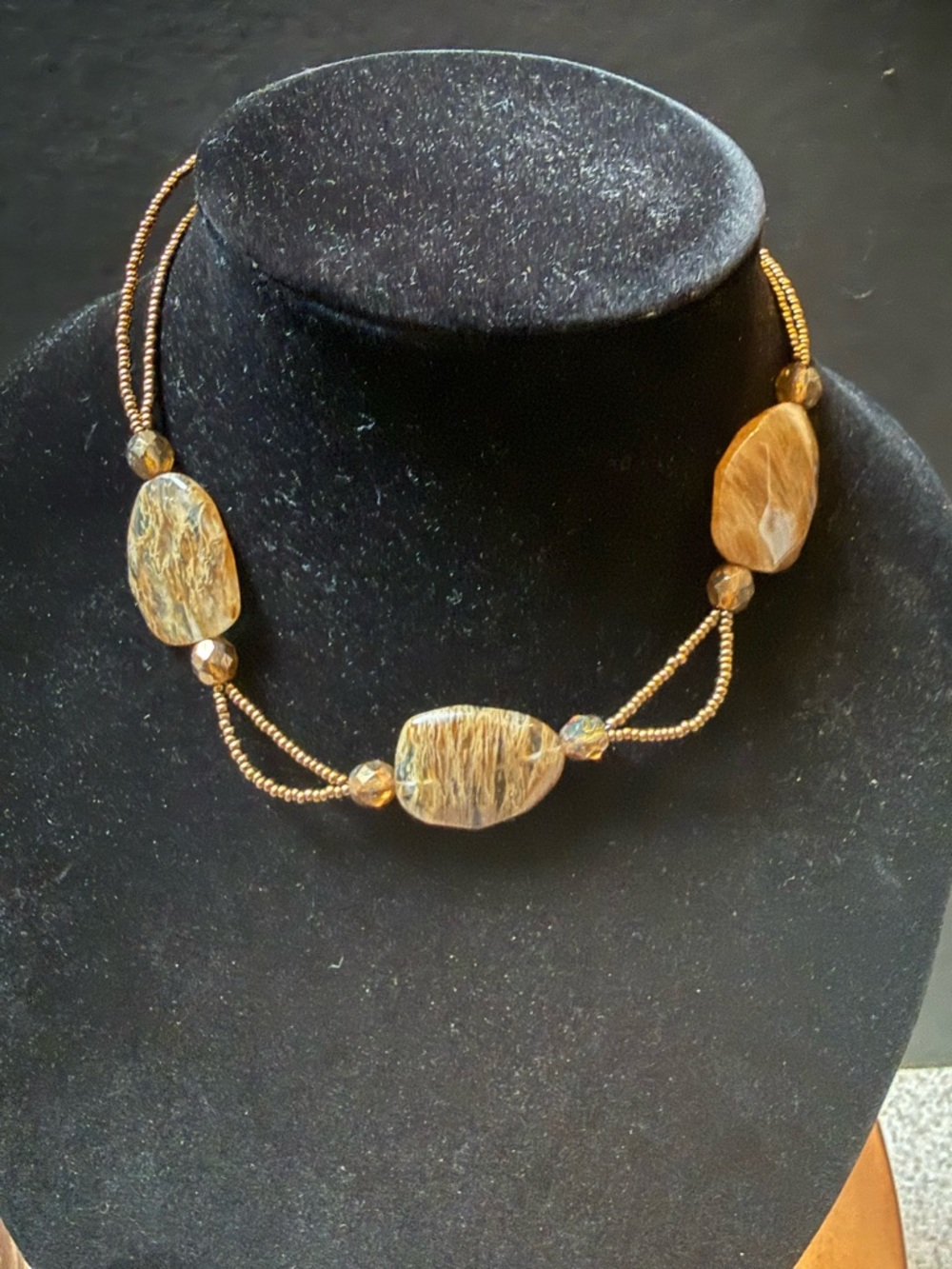 Natural Brown Stone Multi-Strand Beaded Necklace